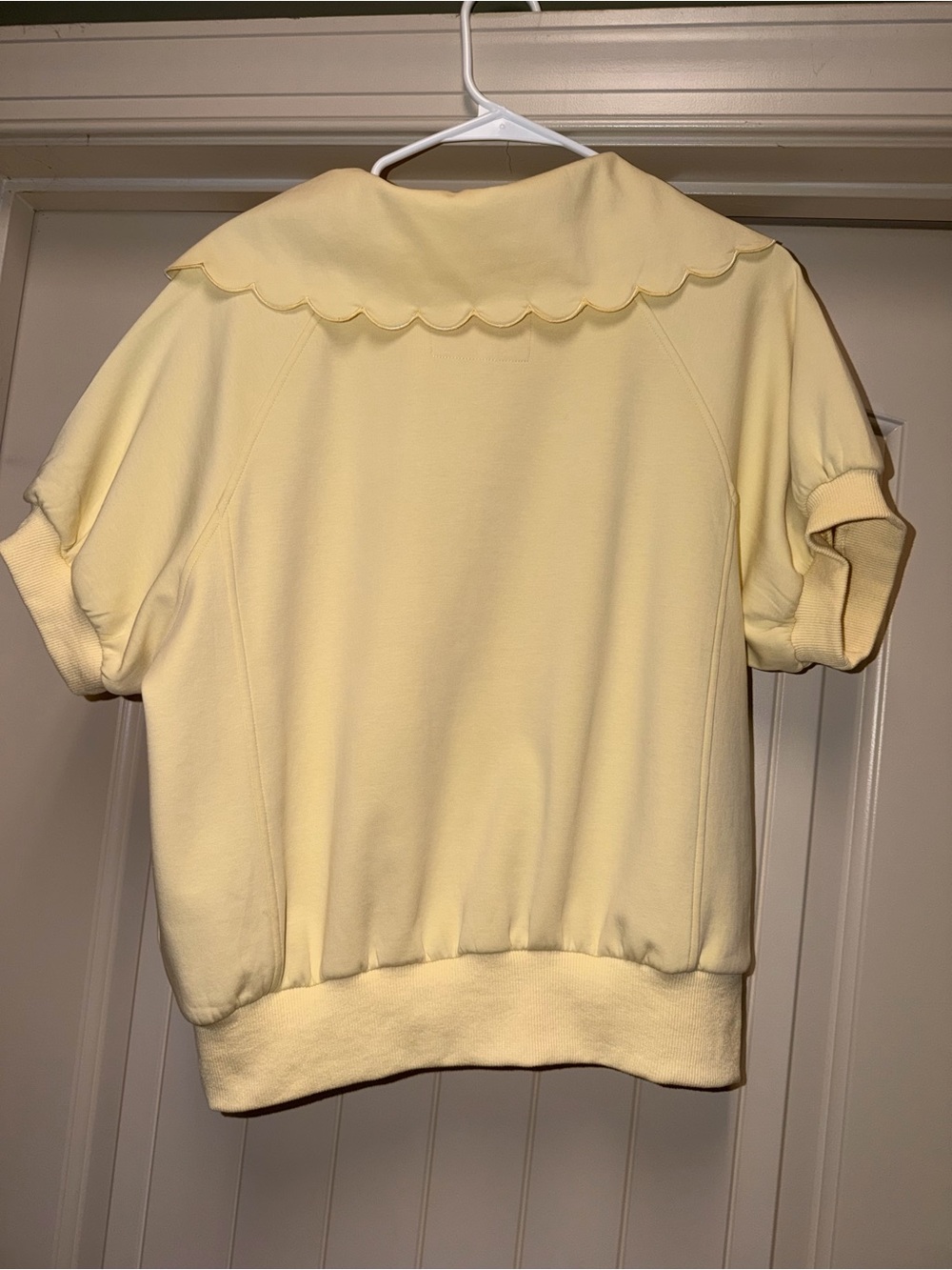 Umgee Pale Yellow Scalloped Collar Short Sleeve Top - Picture 2 of 4